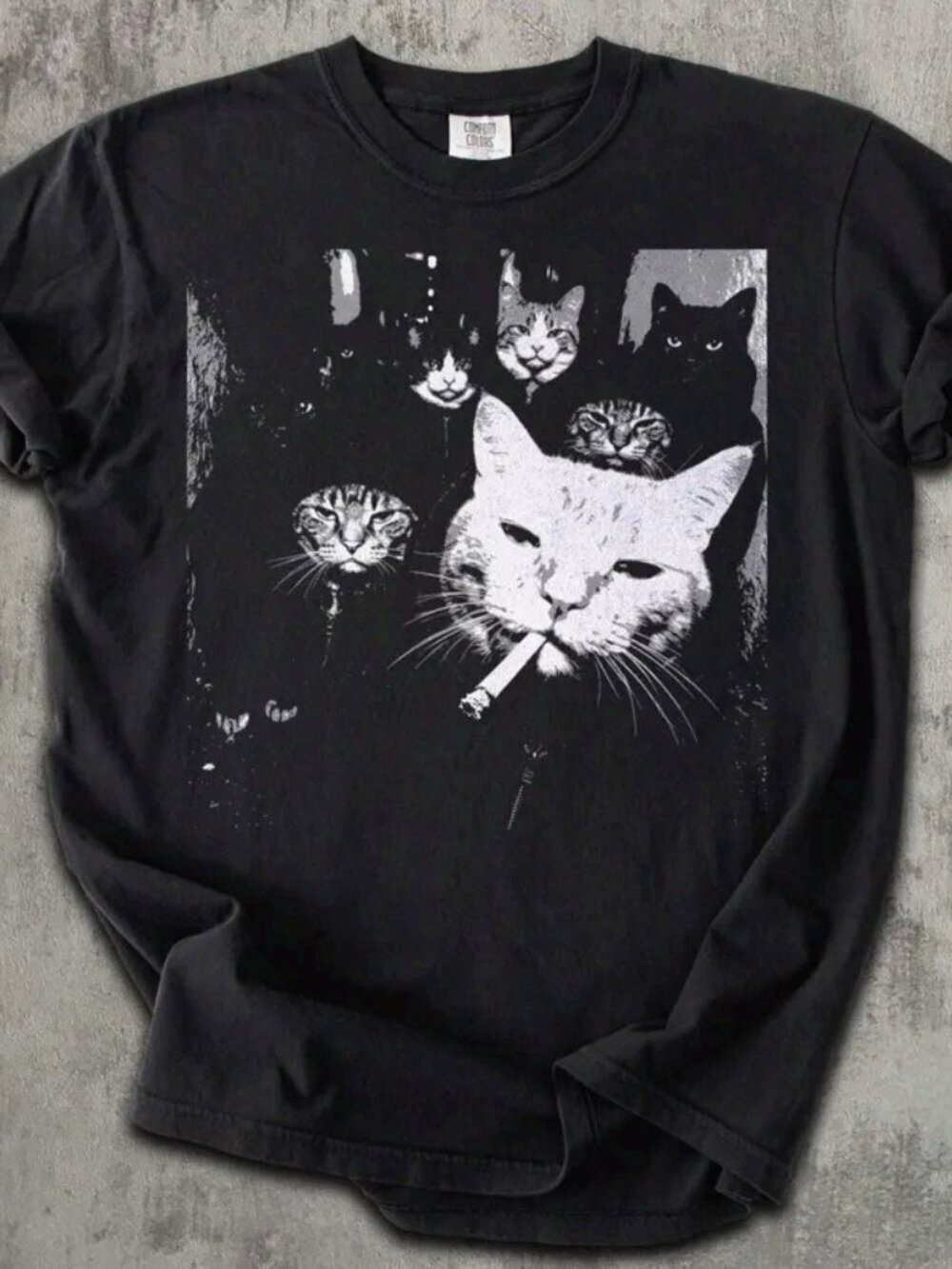 Comfort Colors Smoking Cat Black Graphic Tee Grunge Y2K